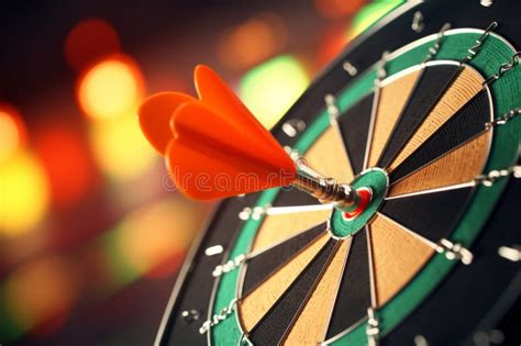 Precision Captured Dart Hits The Bulls Eye Symbolizing Success Stock