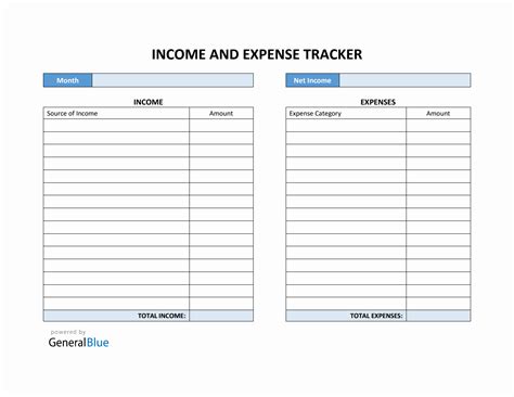 Printable Income And Expense Tracker Word