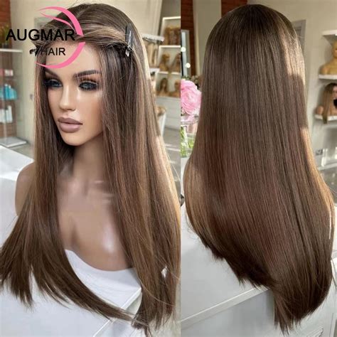 Peluca De Cabello Humano Liso Con Encaje Frontal Pelo Marr N Casta O