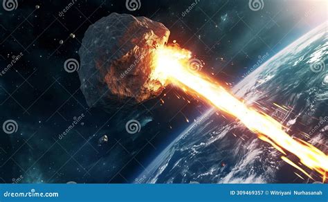 Large Asteroid Hitting Earth Atmosphere Generative Ai Stock Image