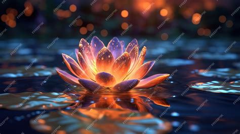 Premium Photo Glowing Lotus On Water At Beuatiful Night Vesak Day Background