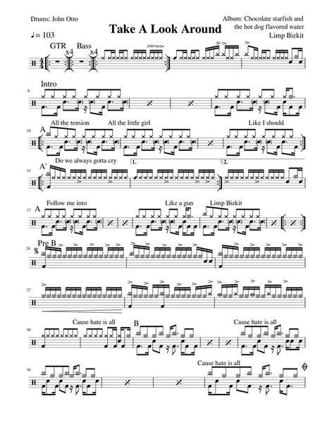 Take A Look Around Limp Bizkit Sheet Music For Drum Group Solo