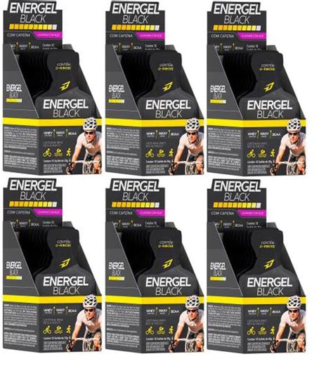 COMBO 6 Gel Energel Black 10 Sachês Bodyaction Carb Up Sabor Guarana