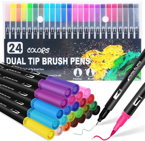 Dual Brush Pen Set Filzstifte 24 Farben Pinselstifte Marker Fineliner