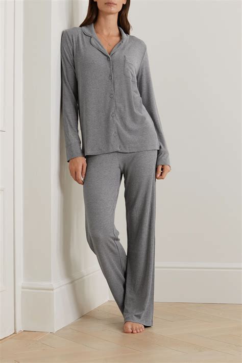 Grau Soft Lounge Sleep Set Heather Grey Pyjama Aus Geripptem