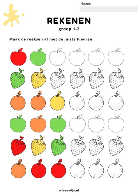 Werkblad Rekenen Groep 1 2 Seriëren Thema Eten En Drinken Wiesewijs