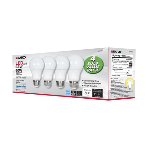 S39597 Satco 9 5W Led A19 50K 4PK Non Dimming