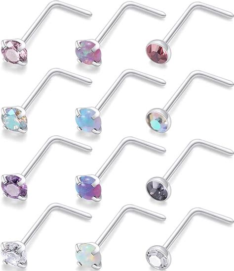 Amazon Kridzisw 18G Nose Rings Studs Pierings Jewelry Opal Diamond