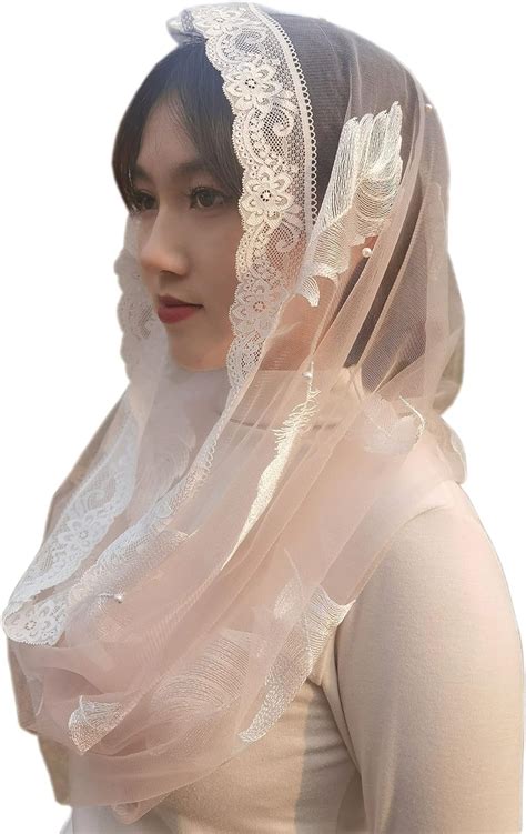 Yurongsxt Catholic Veils For Women Mass Lace Pearl Feather Infinity