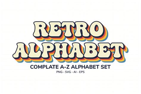 Retro 70s Alphabet Rainbow Bundle Svg File