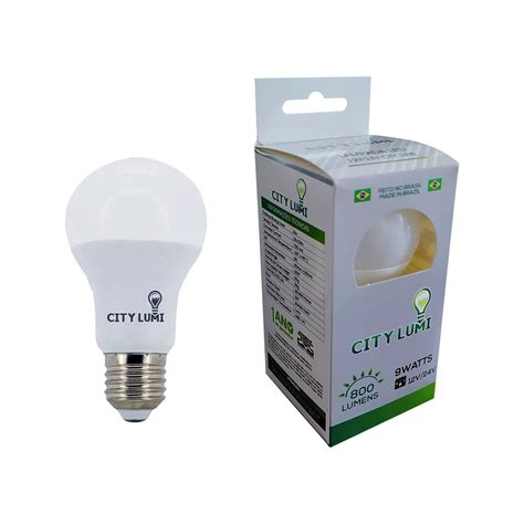 Kit c 5 Lâmpadas Led NACIONAL Bulbo 9w 12V 24V Branco City Lumi