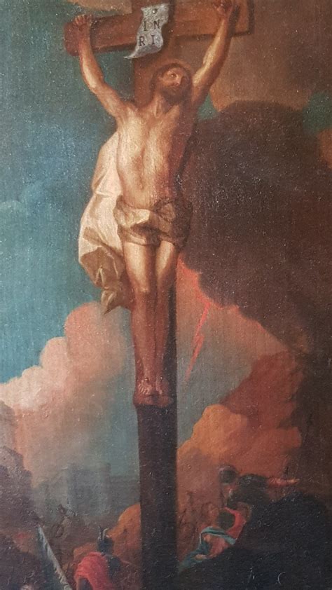 Proantic Huile Sur Toile Fin Xvii Me Si Cle Crucifixion Du Christ