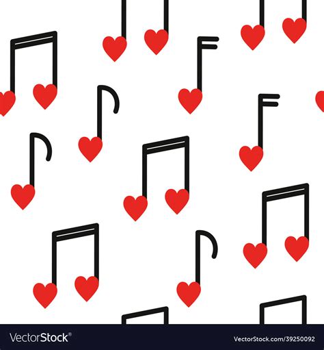 Seamless Pattern With Musical Notes Heart Shaped Vector Image