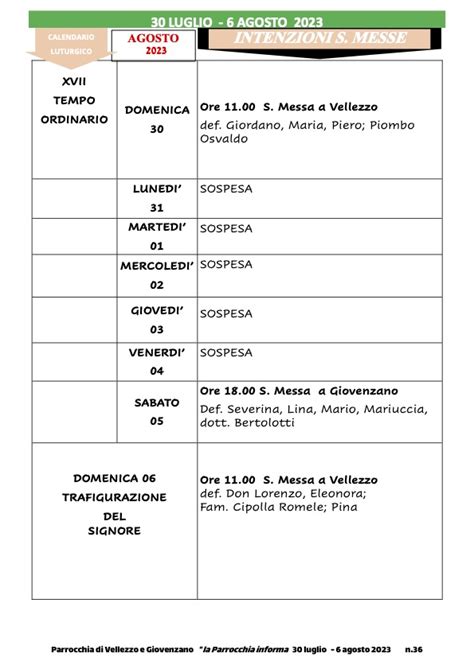 Calendario Liturgico Dal Luglio Al Agosto