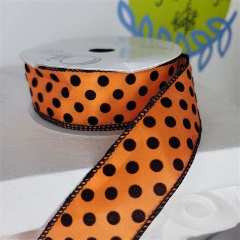 Black Orange Polka Dot Wired Ribbon With Raised Dots Craft Supply