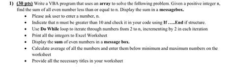 Solved 30 Pts Write A VBA Program That Uses An Array To Chegg