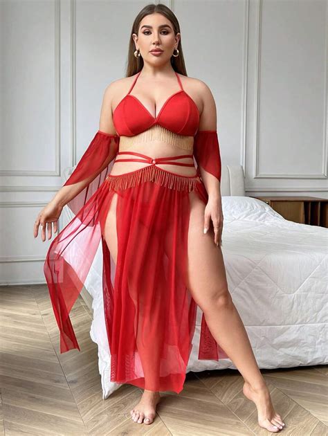 Classic Sexy Plus Size Fringe Decor Sexy Lingerie Piece Set Shein Usa