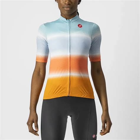 Castelli Dolce Fietsshirt Korte Mouwen Blauw Oranje Dames