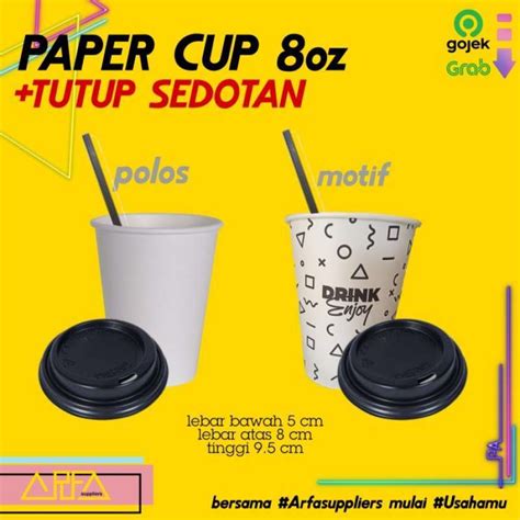 Promo Paper Cup Kopi Set Tutup Dan Stirer 8oz PROMO Diskon 50 Di