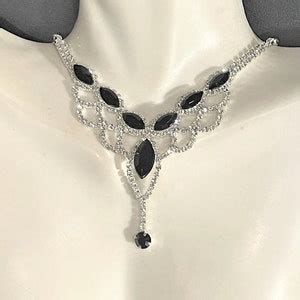 Black Crystal Rhinestone Jewelry Set, Black Crystal Rhinestone Necklace ...