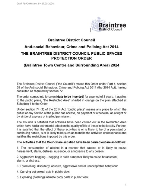 Draft Public Spaces Protection Order Braintree District Council