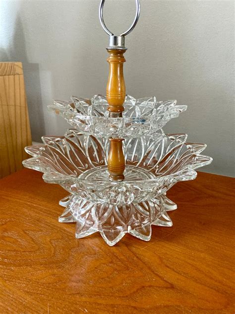 Vintage Two Tier Federal Glass Party Tray Vintage Tidbit Etsy