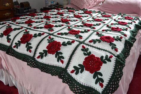 Burgundy Rose Afghan Floral Crocheted Made And By Sherryann325 175 00