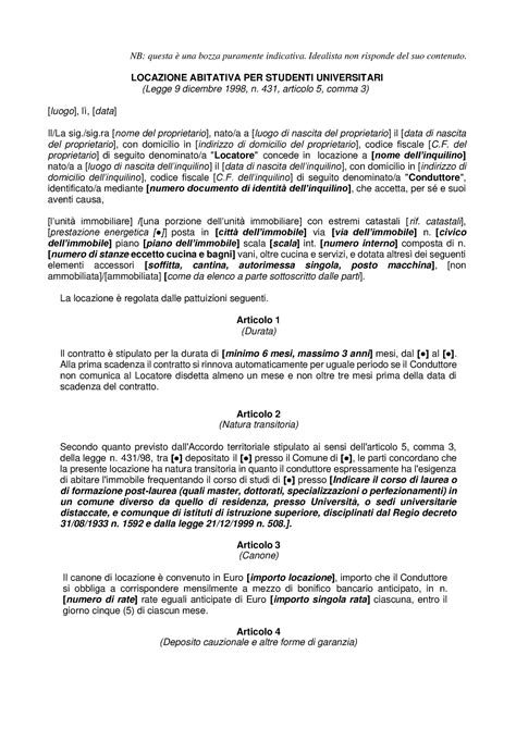 Contratto Di Locazione Studenti Universitari LOCAZIONE ABITATIVA