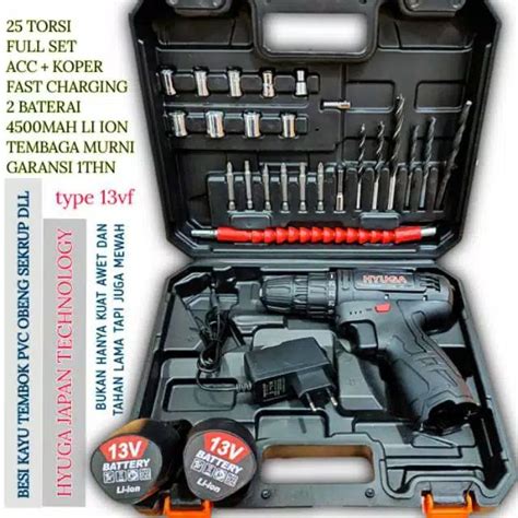 Promo Bor Cordless Hyuga 13v Fullset Mesin Drill Baterai By Uchiha Besi