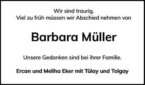 Traueranzeigen von Barbara Müller sh z Trauer