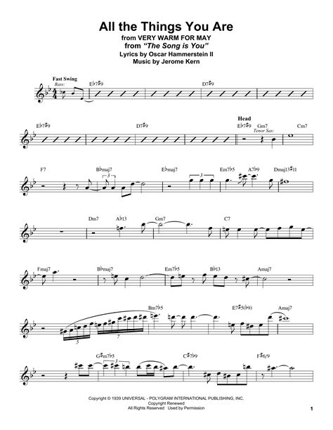 All The Things You Are By Stan Getz Sheet Music For Tenor Sax Transcription At Sheet Music Direct