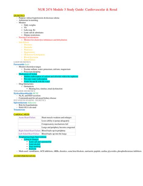 Nur Nur Module Study Guide Cardiovascular Renal