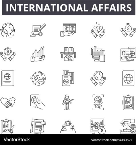 International affairs line icons signs Royalty Free Vector