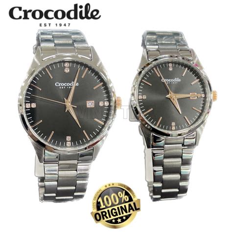 Official Warranty Crocodile Stainless Steel Strap With Black Dial