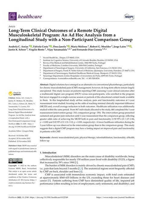 Pdf Long Term Clinical Outcomes Of A Remote Digital Musculoskeletal