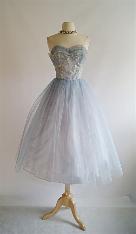 Vintage 1950s Prom Dress 50s Strapless Tulle Prom Dress