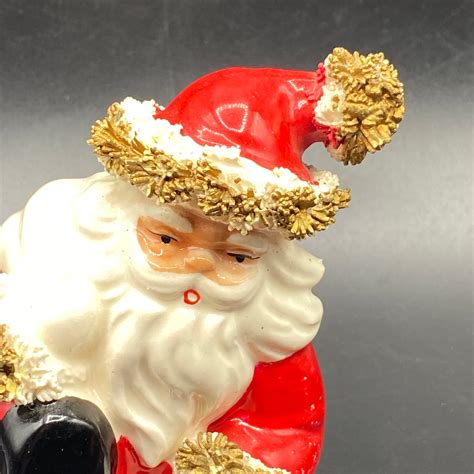 Vintage Ceramic Spaghetti Santa Claus In Chimney Figurine Etsy