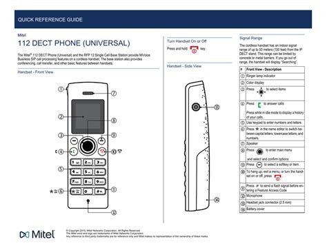 112 Dect Phone Universal Quick Reference Guide Mitel Manualzz