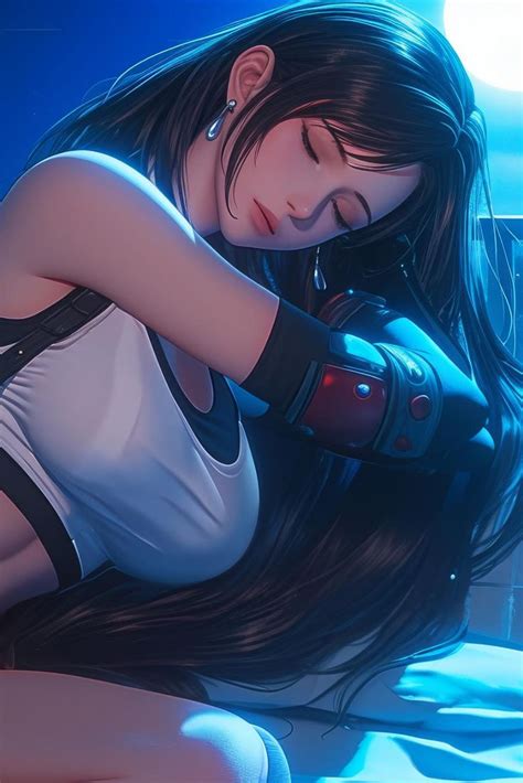 Anime Girlies Fanart Wallpaper Tifa Lockhart Resting In Moonlit Room I