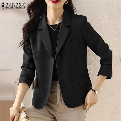 Cheap Zanzea Womens Casual Turn Down Collar Long Sleeve Cardigan Blazer Thin Outwear Joom