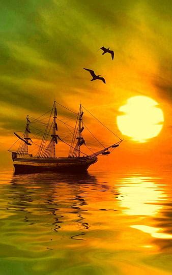 Pirate Ship Sunset Hd