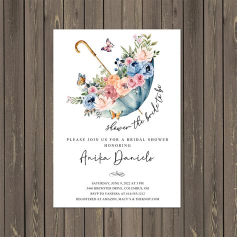 Umbrella Bridal Shower Invitation, Umbrella With Flowers Gift Card Shower, Watercolor Gift Card ...