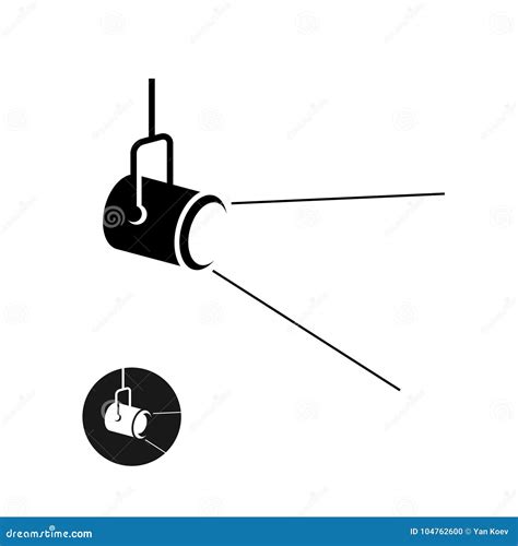 Spotlight Black Silhouette Icon With Light Scattered Rays Stock Vector