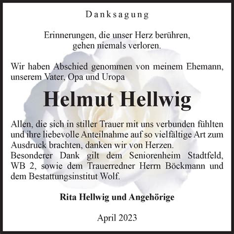 Traueranzeigen Von Helmut Hellwig Abschied Nehmen De