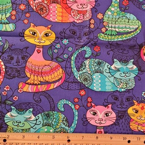 Bright Kitties Cotton Cat Fabric Timeless Treasures Half Etsy