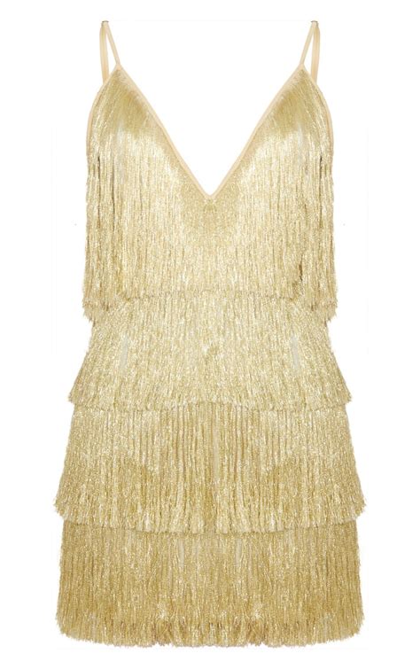 Gold Tassel Fringed Strappy Bodycon Dress Prettylittlething Il