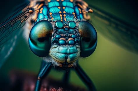 Premium Photo A Professional Macro Photograph Of A Blue Dragonflys Face