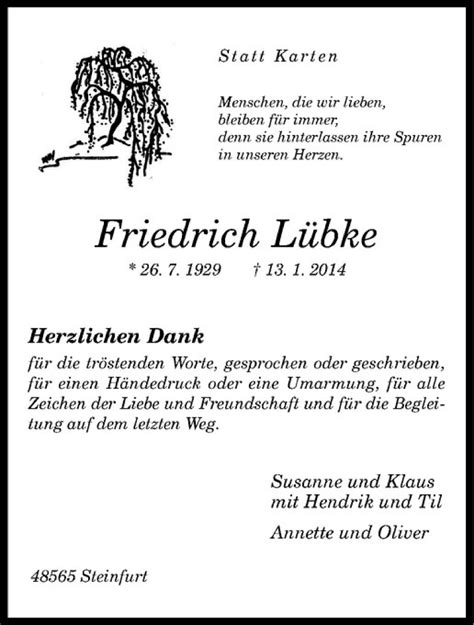 Traueranzeigen Von Friedrich L Bke Trauer Ms