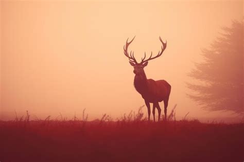 Premium AI Image Red Deer Stag In The Morning Mist Filtered Image