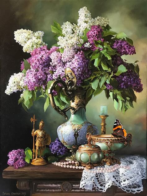 Still Life With Lilac Painting By Tatjana Cechun Saatchi Art